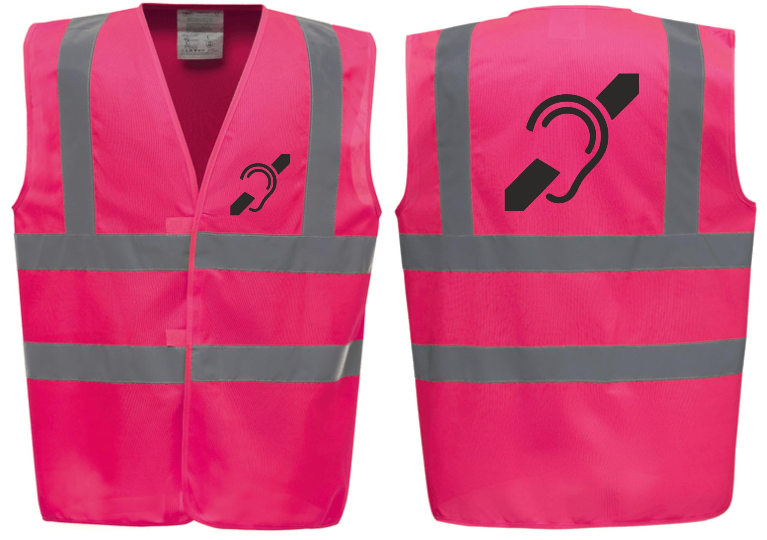 Brook Hi Vis Premium Safety Vest – DEAF Logo Printed Front & Back, High Visibility Waistcoat for Workwear, Available in 14 Vibrant Colours (UK, Alpha, XL, Regular, Regular, Standard, Pink)