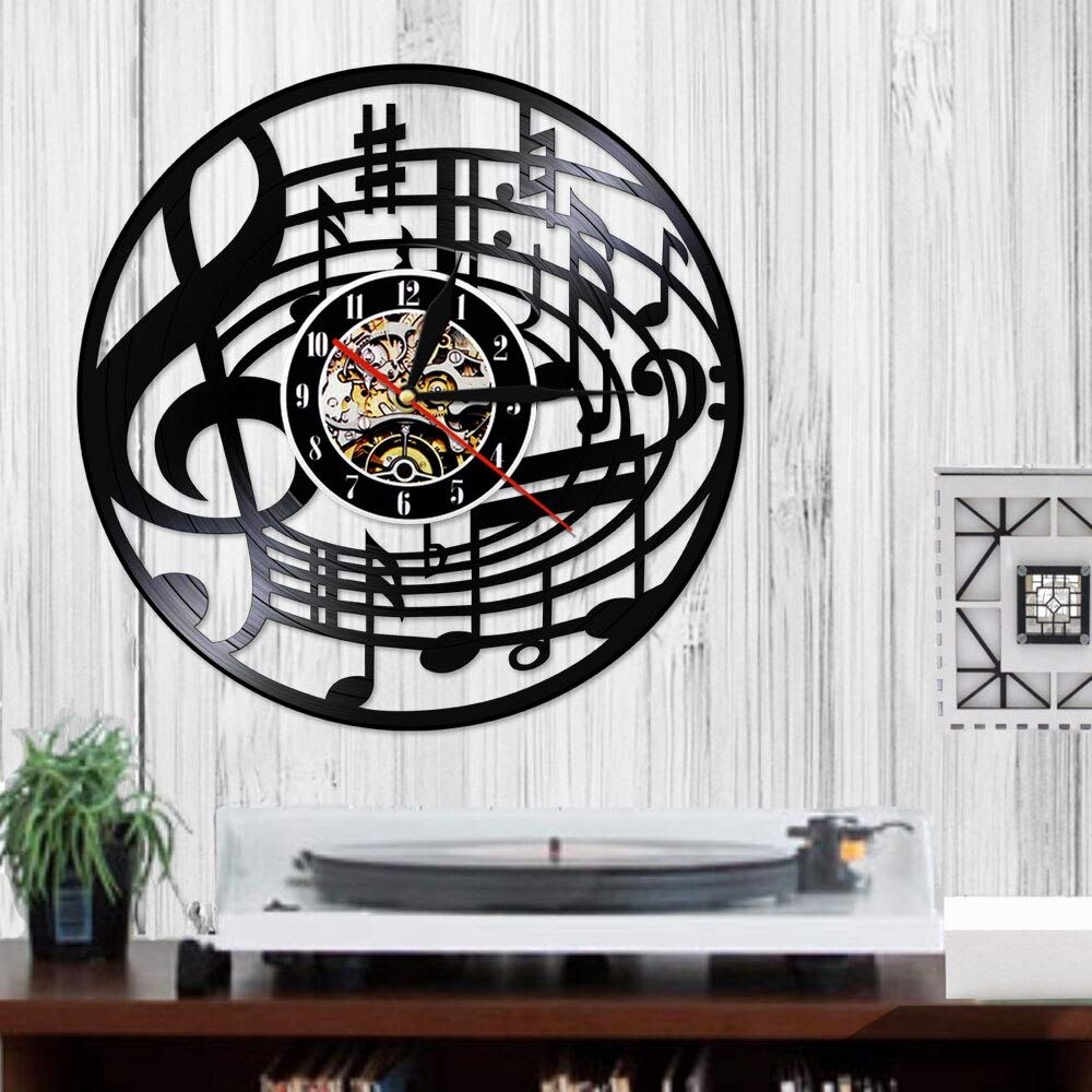 30 cm Note musicali Arte da parete Chiave di violino Disco in vinile Orologio da parete Appeso Spartiti musicali Arte Vintage Orologio Rock n Roll Amante della musica Regalo Regali per la festa dell