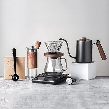 Pour Over Coffee Maker Set Coffee Kettle Scale Server Dripping Cup Bean Grinder Filter Paper Ceramic Cup All in 1 Great for Traveling Camping Excellent Coffee Gift Size C