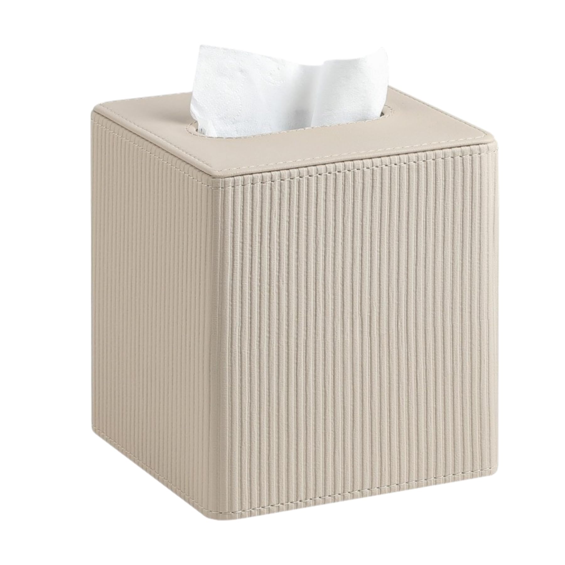 Square PU Leather Tissue Box Cover, Ribbed & Smooth Finishes, 6 Colors, for Standard Cube Tissues-Milk Brown