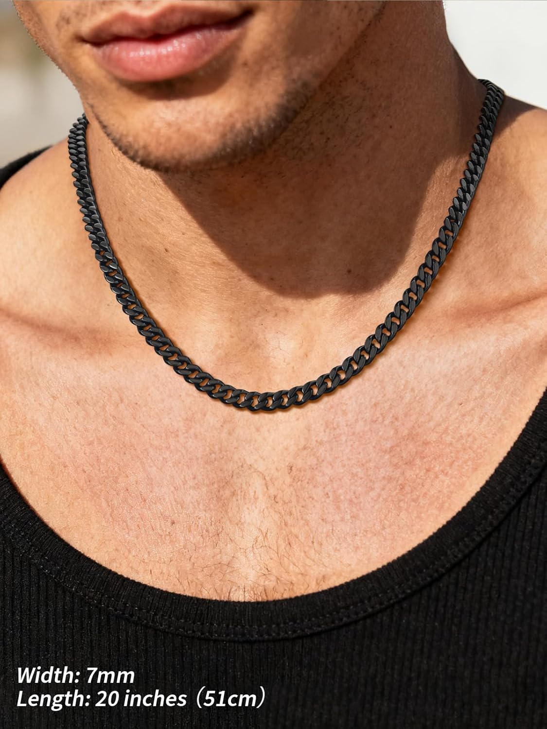 FindChic Men Curb Chain Necklace 18K Gold Plated/Stainless Steel/Black Chunky Double Tight Cuban Link Hip Hop Neck Chains for Men Boys 3.5MM/5MM/6MM/7MM/9MM/12MM 14''-30'' 8 Length Options (Send Gift Box) - Image 2