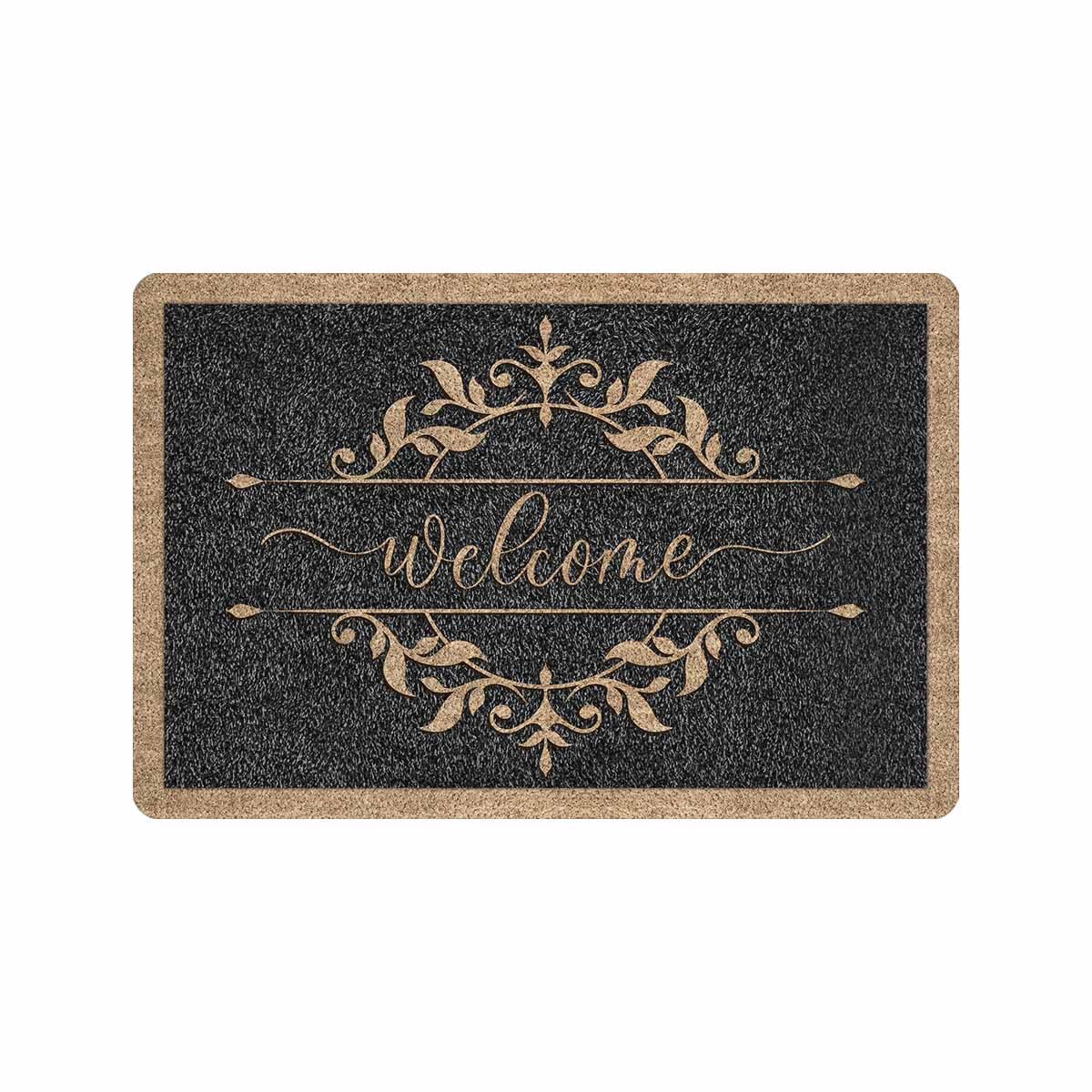 Sepmxagt Ornate Print Welcome Door Mat for Front Door, Non-Woven Fabric Mat for Entryway, Porch or Patio, Bathroom, Kitchen,Garage,Non-Slip Rubber