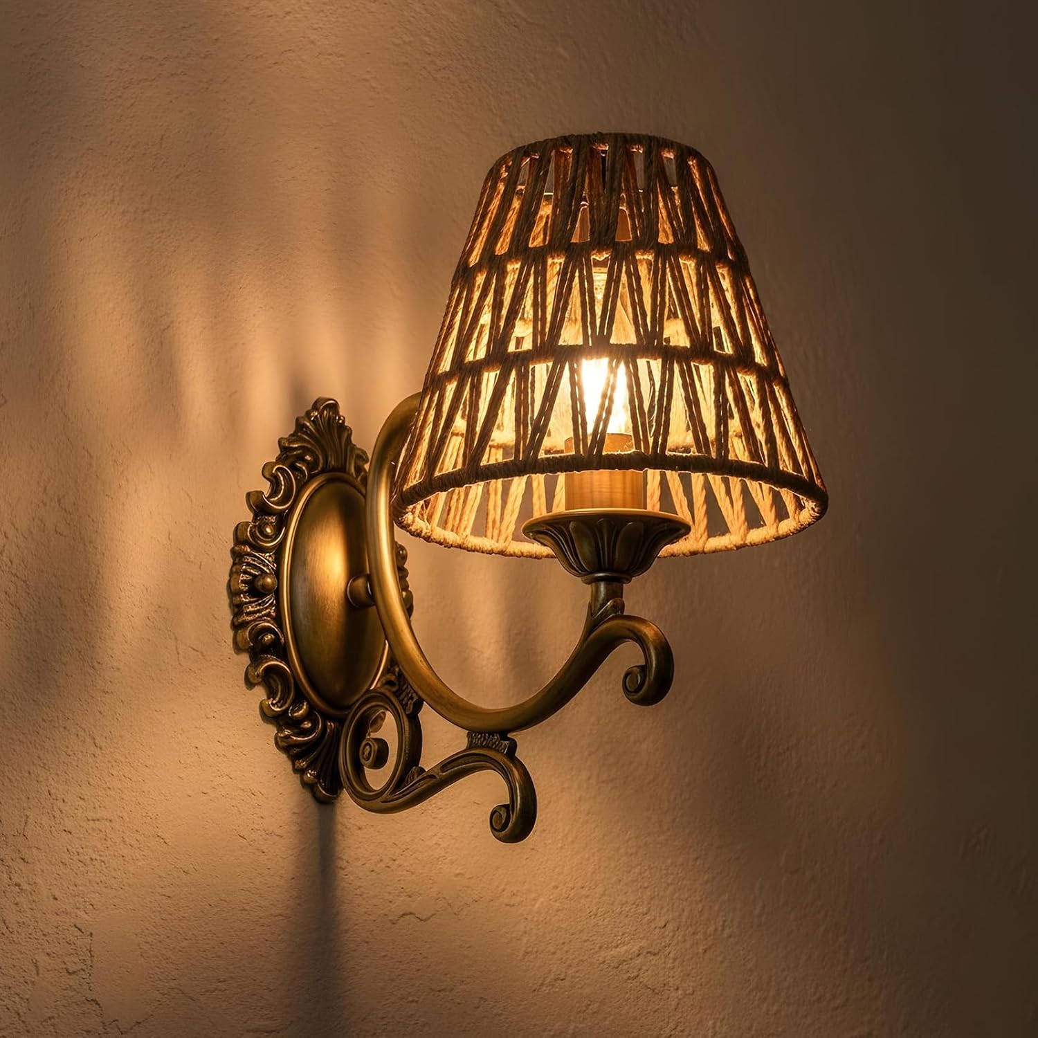 6 Pcs Rattan Chandelier Shades, Rattan Lampshade with 5.5" Clip-On Fitter, Handwoven Natural Fiber Shade for Pendant & Table Lamps, 5.9" Diameter x 5.5" Height, Light Brown