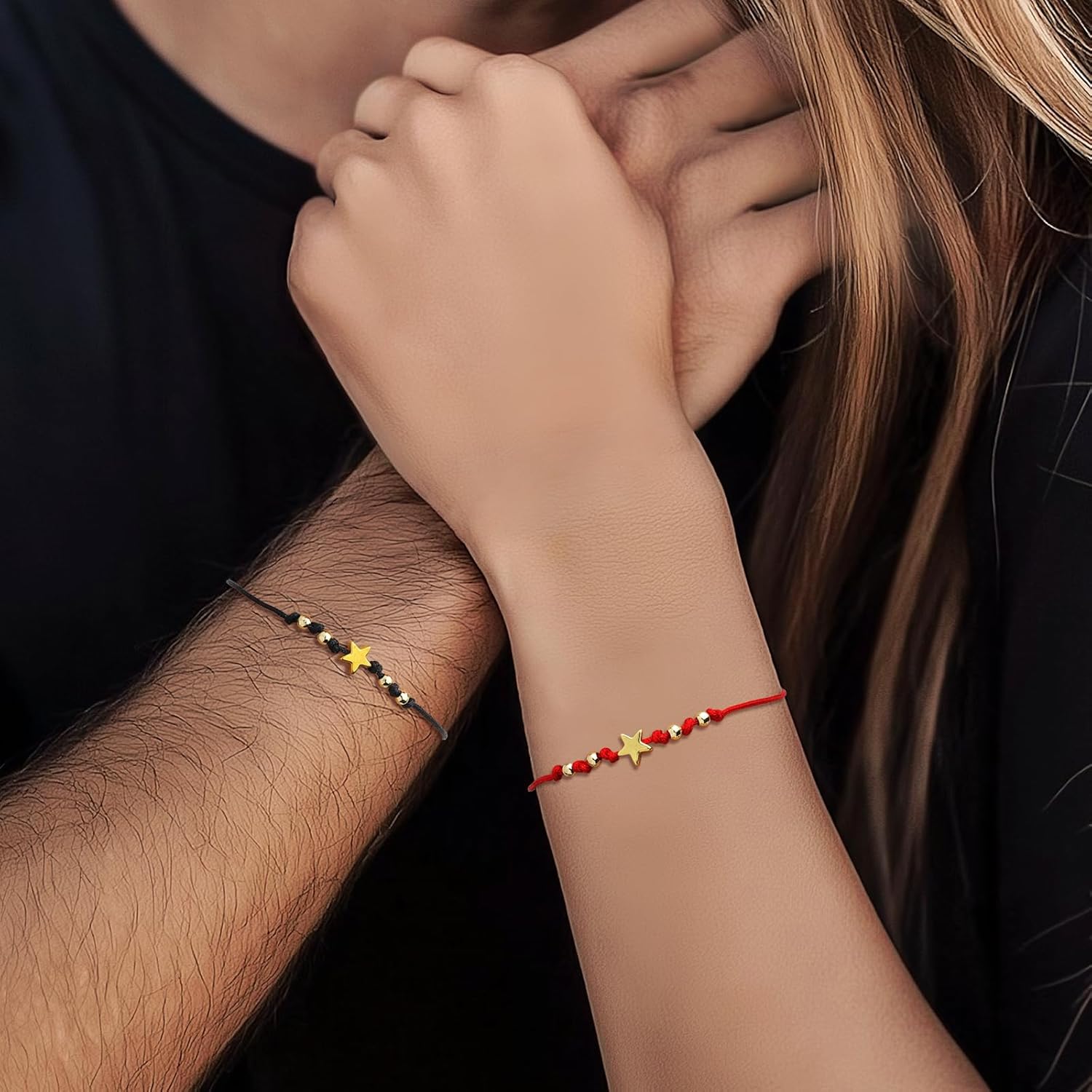 Gold Star Beaded Braided Couple Bracelets Set for Women, Cute Handmade Red Black String Adjustable Friendship Protection Strand Bracelet Holiday Jewelry Gifts. - Image 2