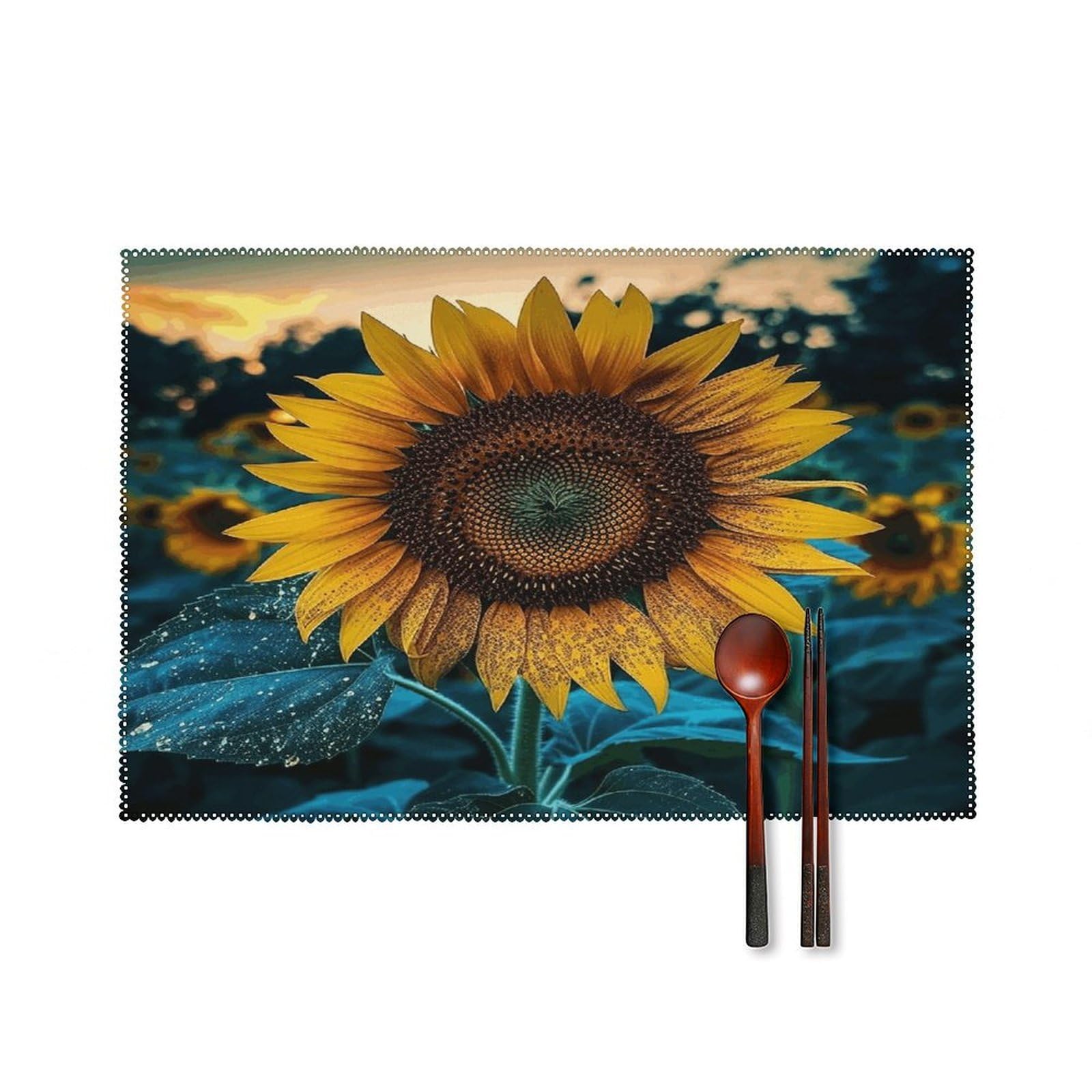 The Most Beautiful Sunflower Placemats Set of 6 Non-Slip Heat Resistant Table Mats Canvas Washable Cloth Place Mats Easy to Clean Premium Placemat for Kitchen Dining Table Decoration