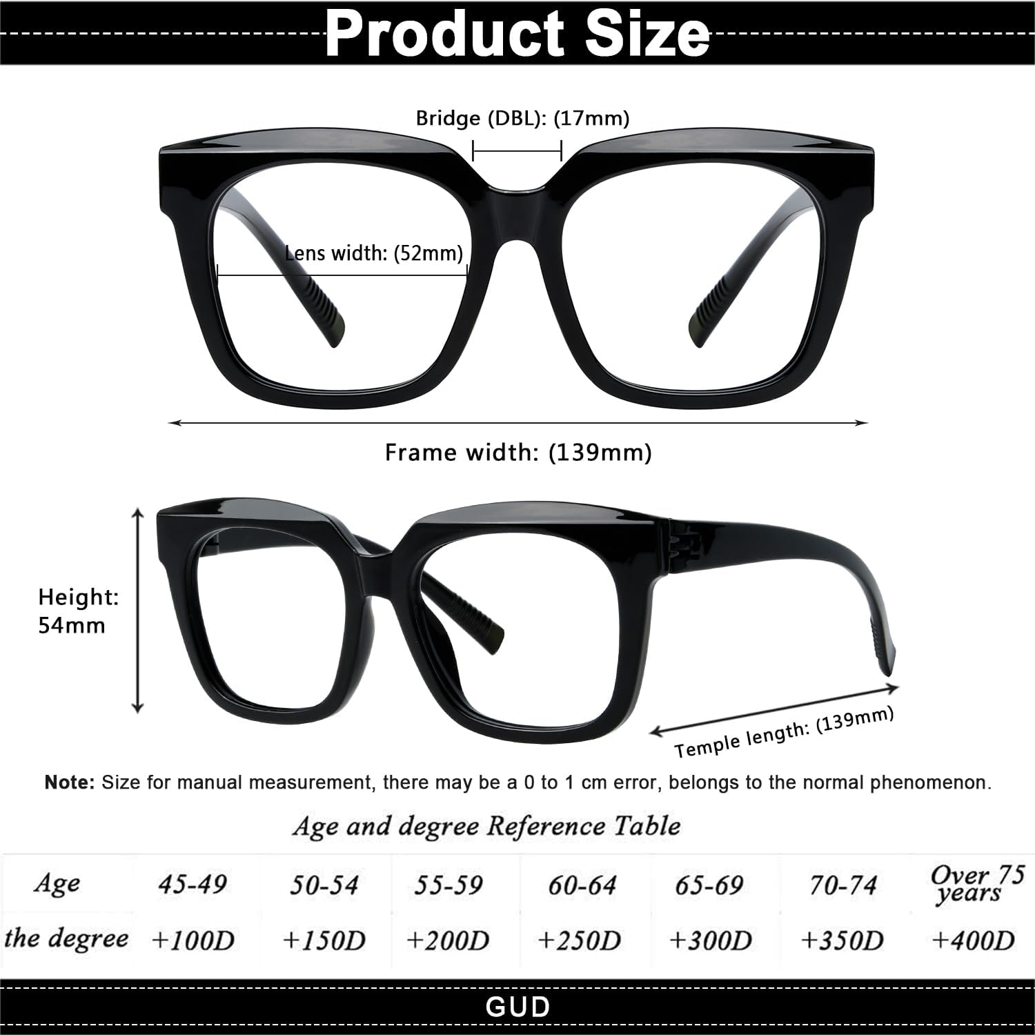 GUD Square Reading Glasses with Screwless Spring Hinges Metalless 6 Pack Readers Oversized Women Eyeglasses