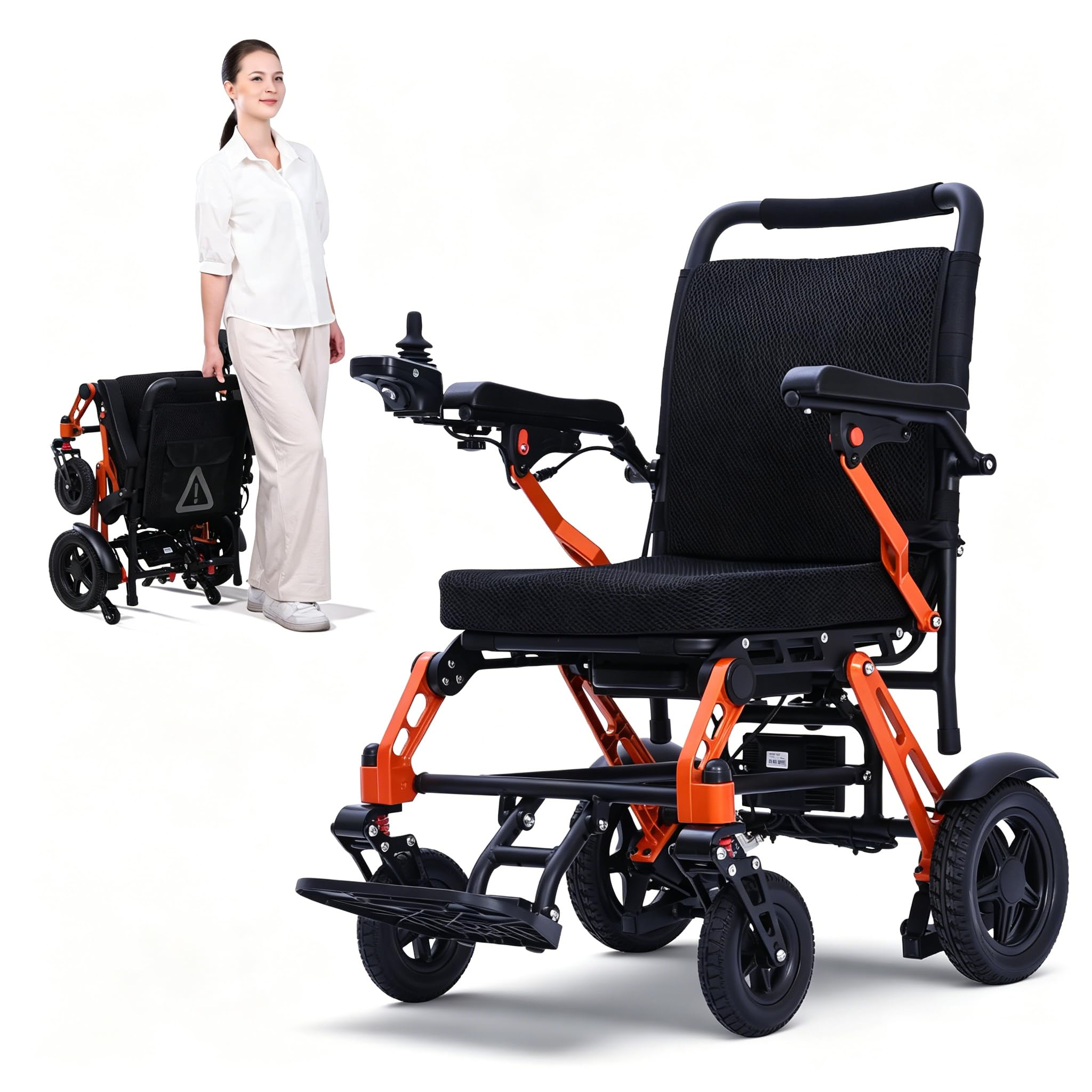 XP02 ultraligera Silla de ruedas eléctrica aleación magnesio(16,6KG), autonomía 20Km, equipada con luces nocturnas y pantalla LED, cumple con los estándares para embarque aéreo, capacidad 150KG