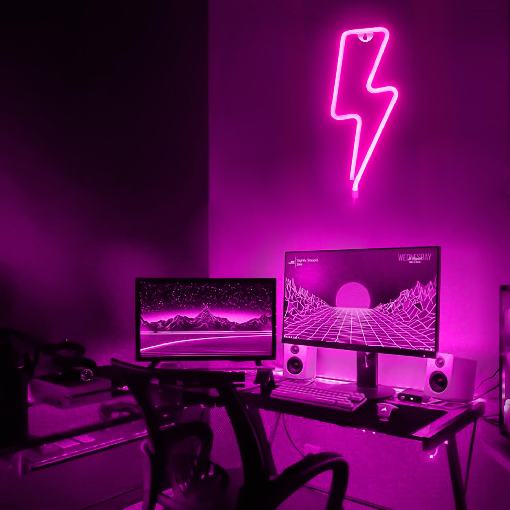 JEMESI Lightning Neon Lights, LED Sign Wall Decor, Pink Neon Lights Powered by USB,Gamer Gifts for Party Bedroom, Party Supplies - Image 4