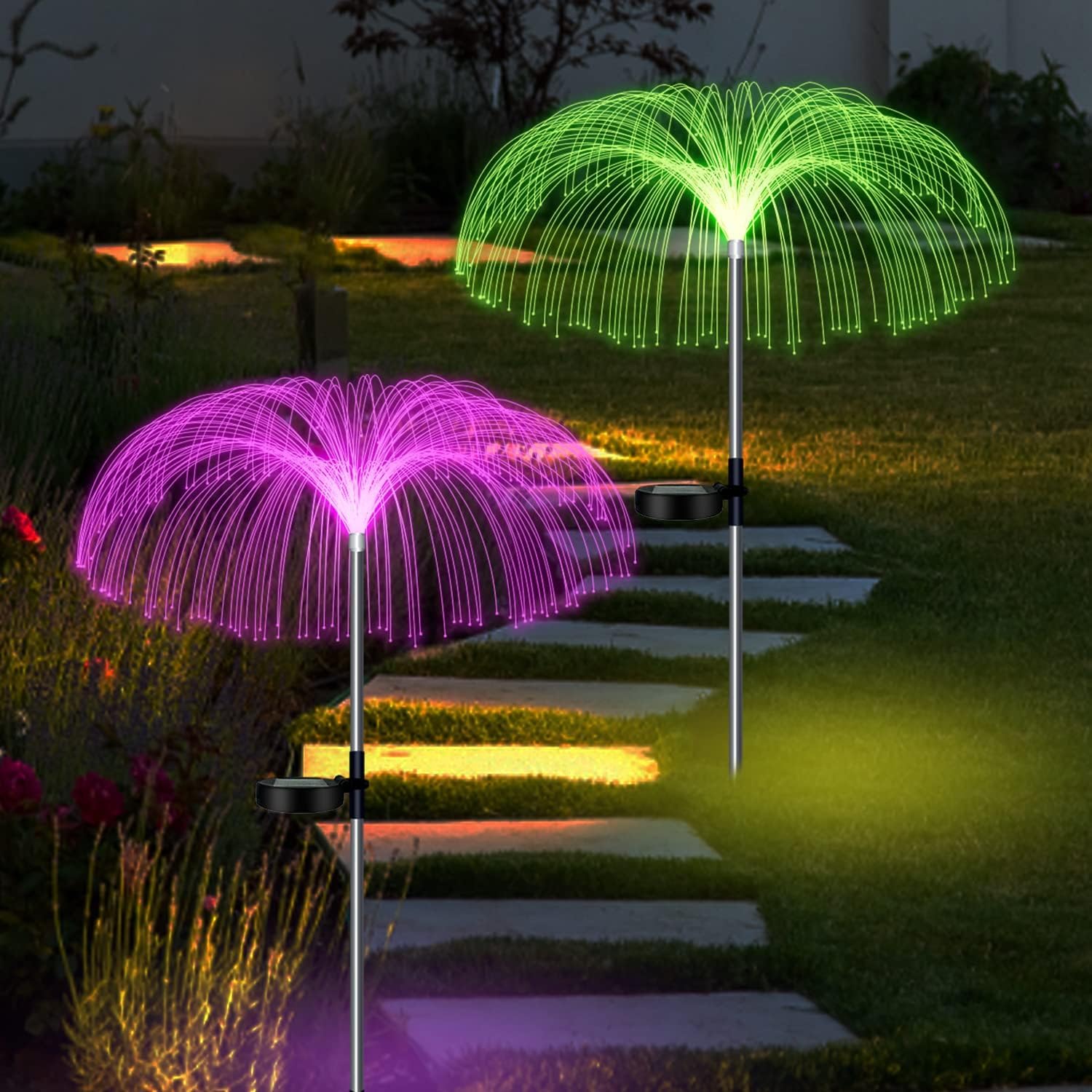 TECH LOGO ELECTRONICSSolar Jellyfish Light,7 Color Changing and IP65Waterproof Outdoor Solar Flowers Garden Lights for Yard Patio Garden Pathway Holiday Decorations (2 Pack)
