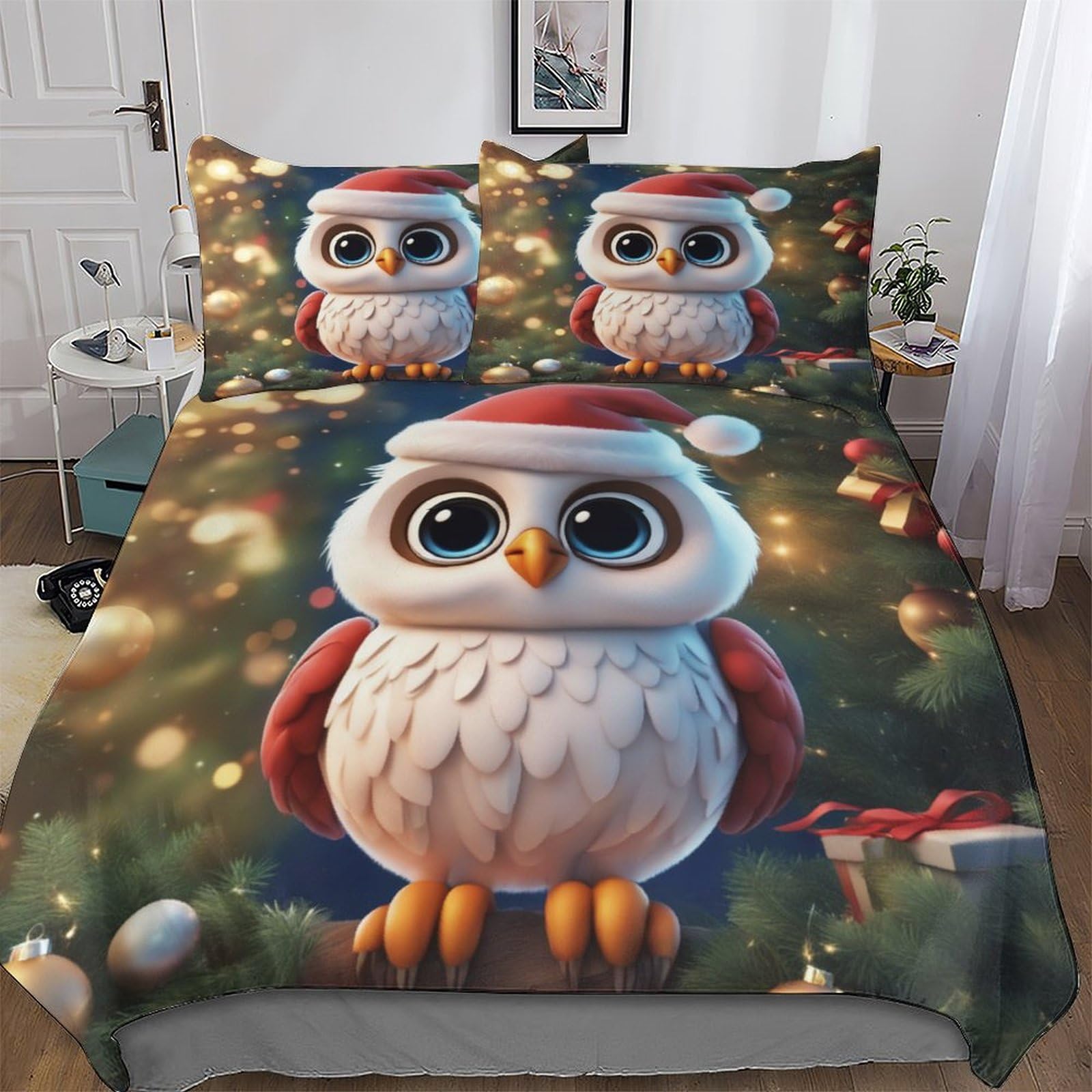 Housse de couette Hibou 3D douce et confortable en microfibre zippée de taille King