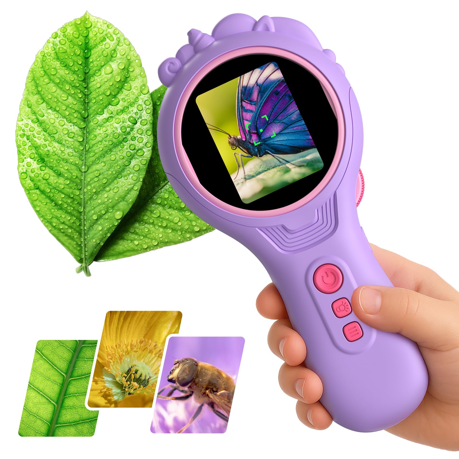 Unicorn Handheld Digital Microscope for KidsMini Portable Microscope Camera with Light 2.0" IPS Screen 5 Megapixels 4X Zoom Magnification STEM Toys Gift for 4-8 Years Old Boys Girls