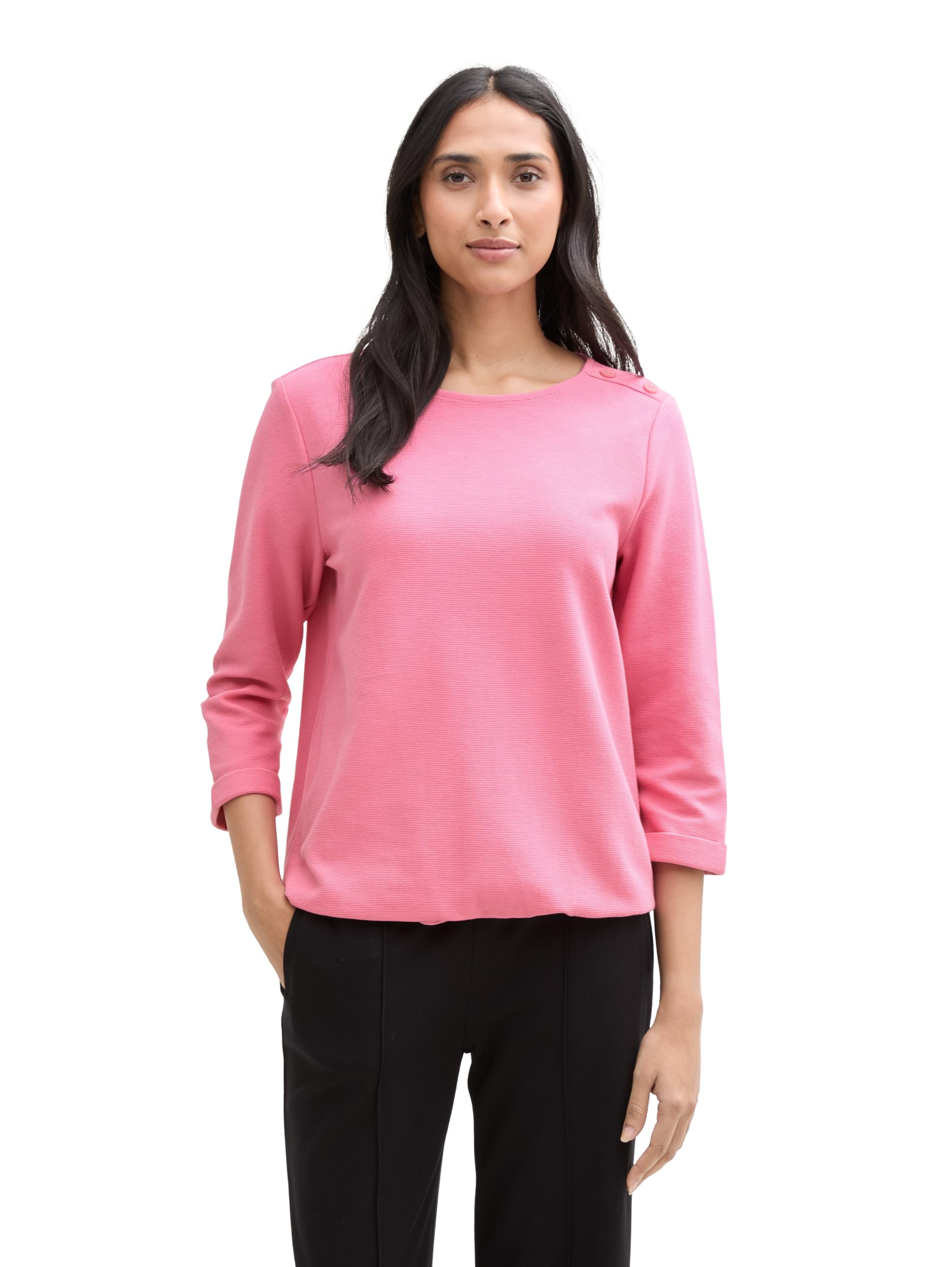 Tom Tailor Damen Langarmshirt mit Knopf-Details