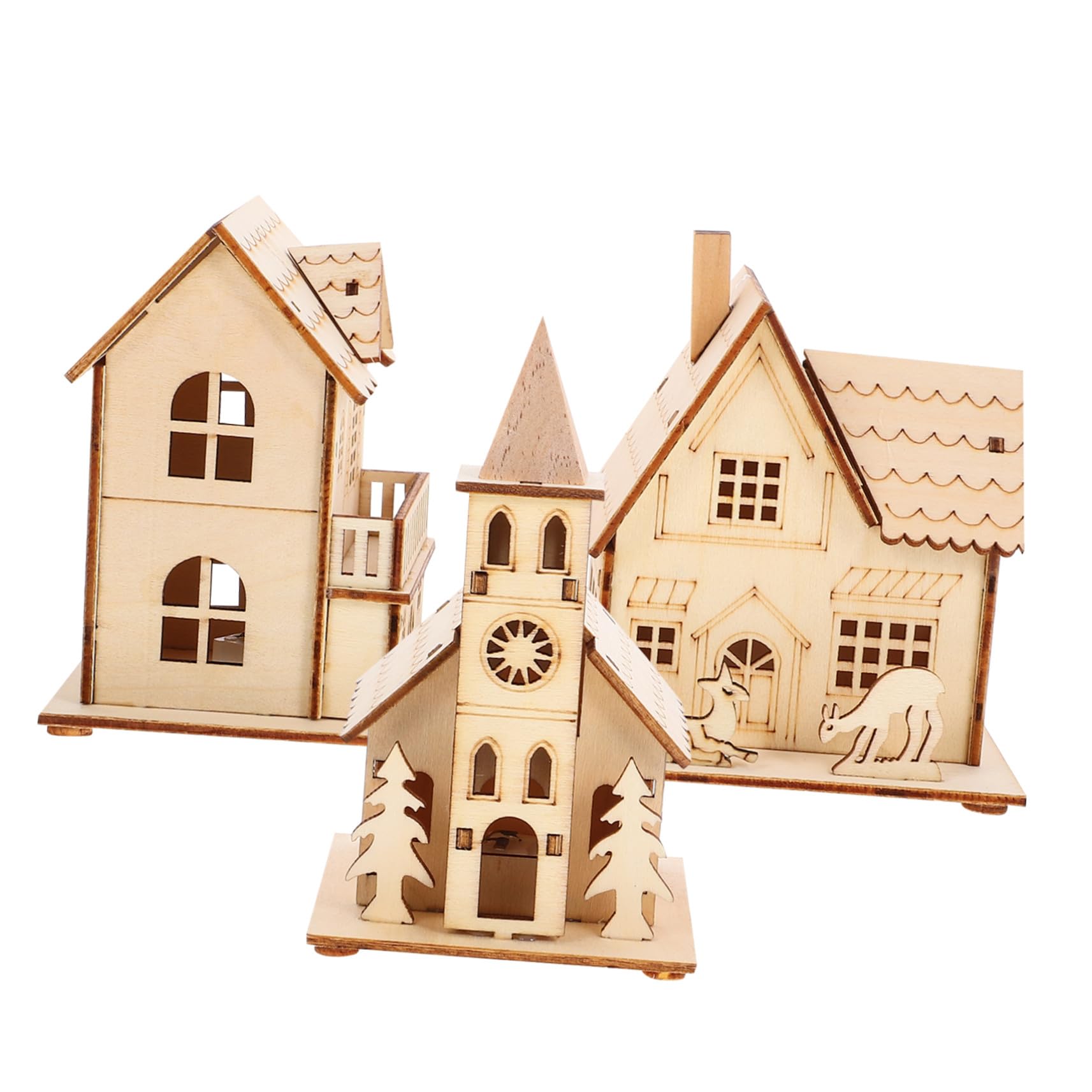 3pezzi Ornamento Natalizio in Legno Illuminazione Led Villaggio Invernale Miniatura Per Decorazioni Da Tavolo Per Feste Di Natale e Ambienti Domestici