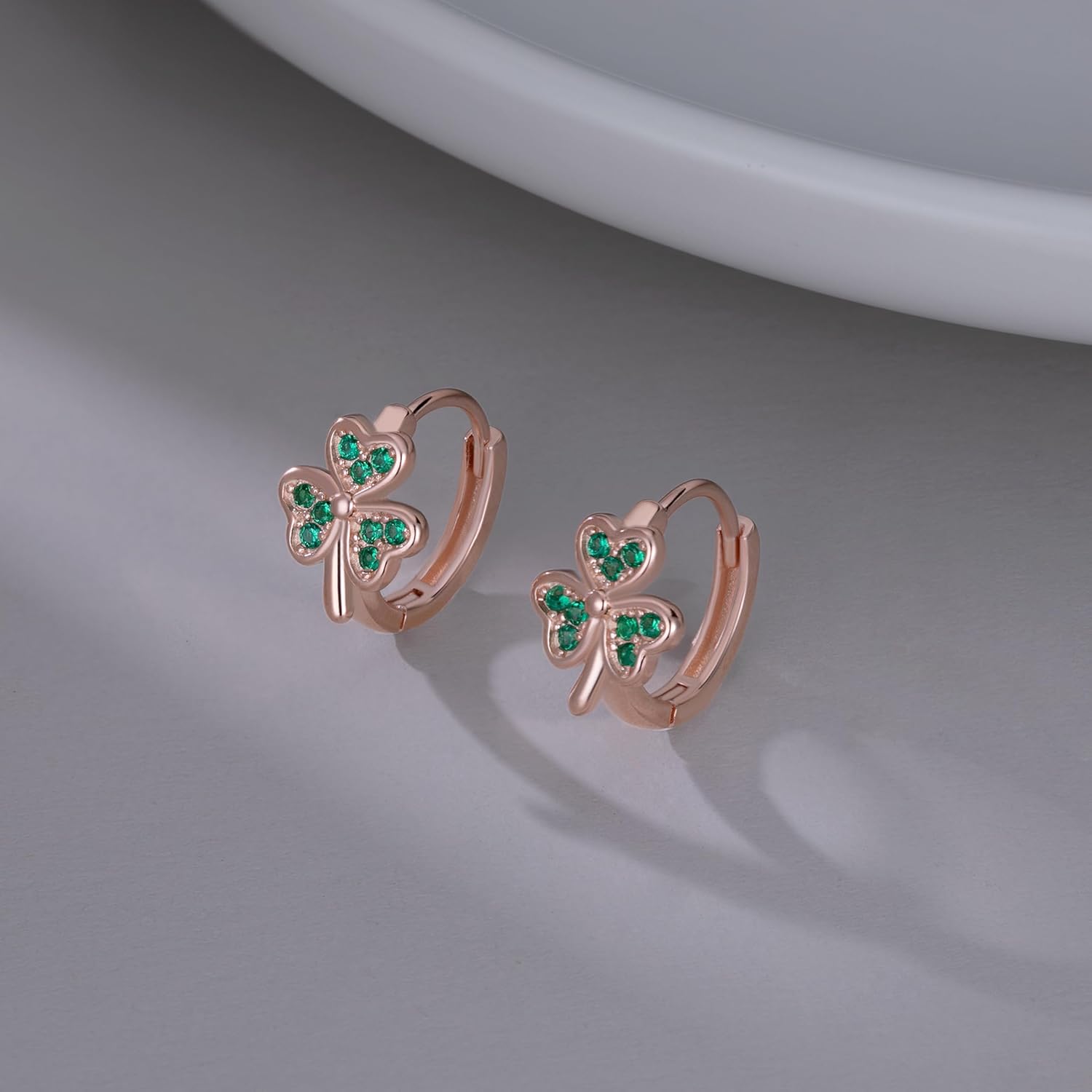 SLUYNZ 925 Sterling Silver Green Love Clover Hoop Earrings for Women Teens Irish Shamrock Huggie Earrings for Summer