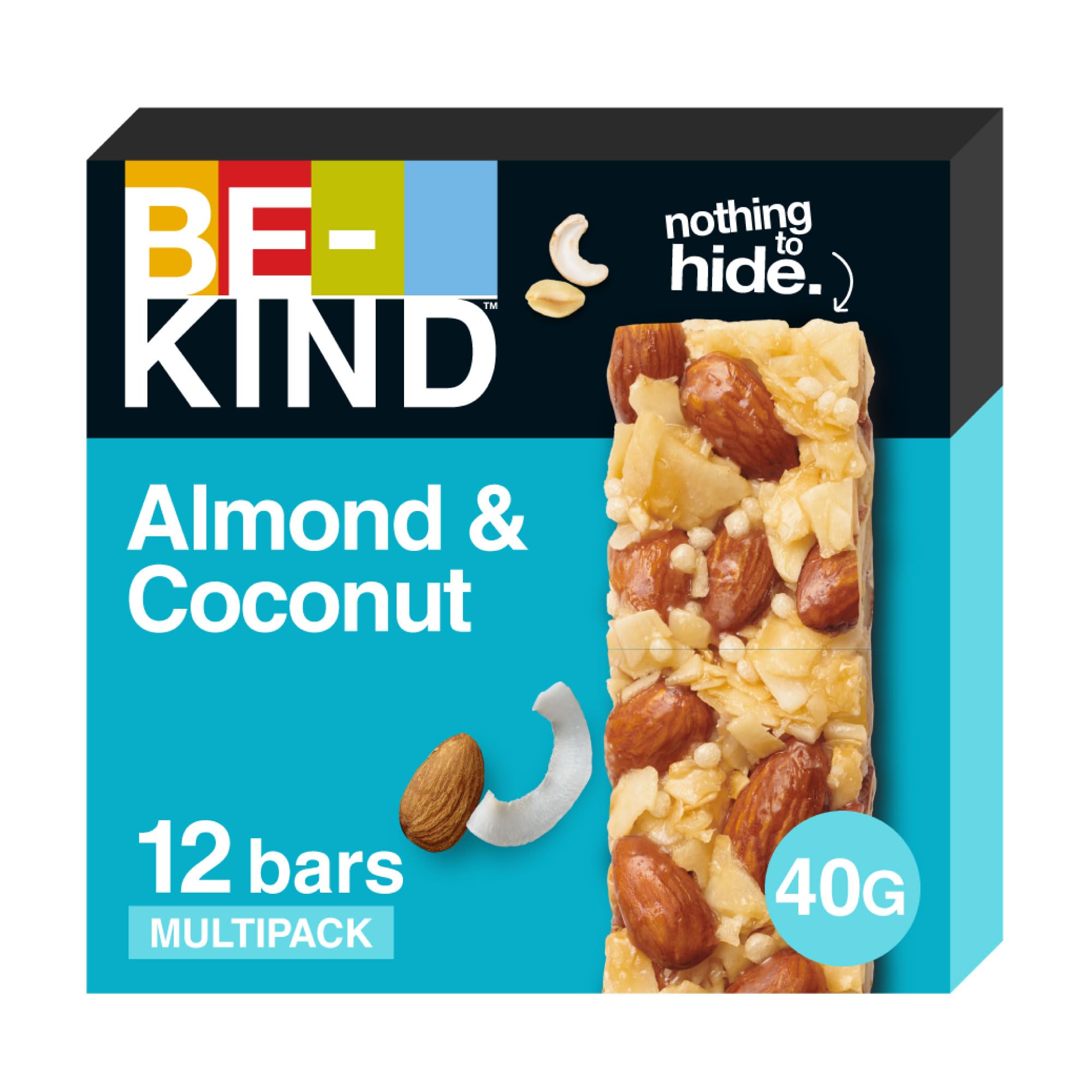 BE KIND Barritas de almendras crujientes y coco, paquete de 12 unidades