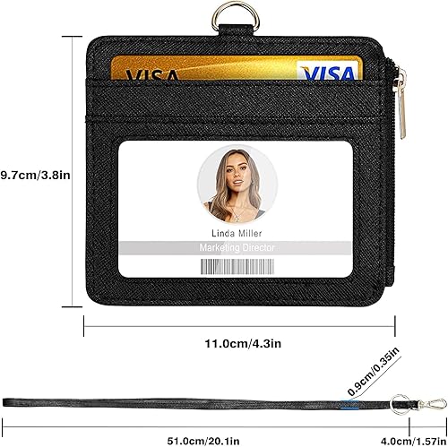 Miniatura 10 de Soporte para tarjetas de identificación con cordón soporte vertical de piel sintética con 1 ventana de identificación transparente 4 ranuras para