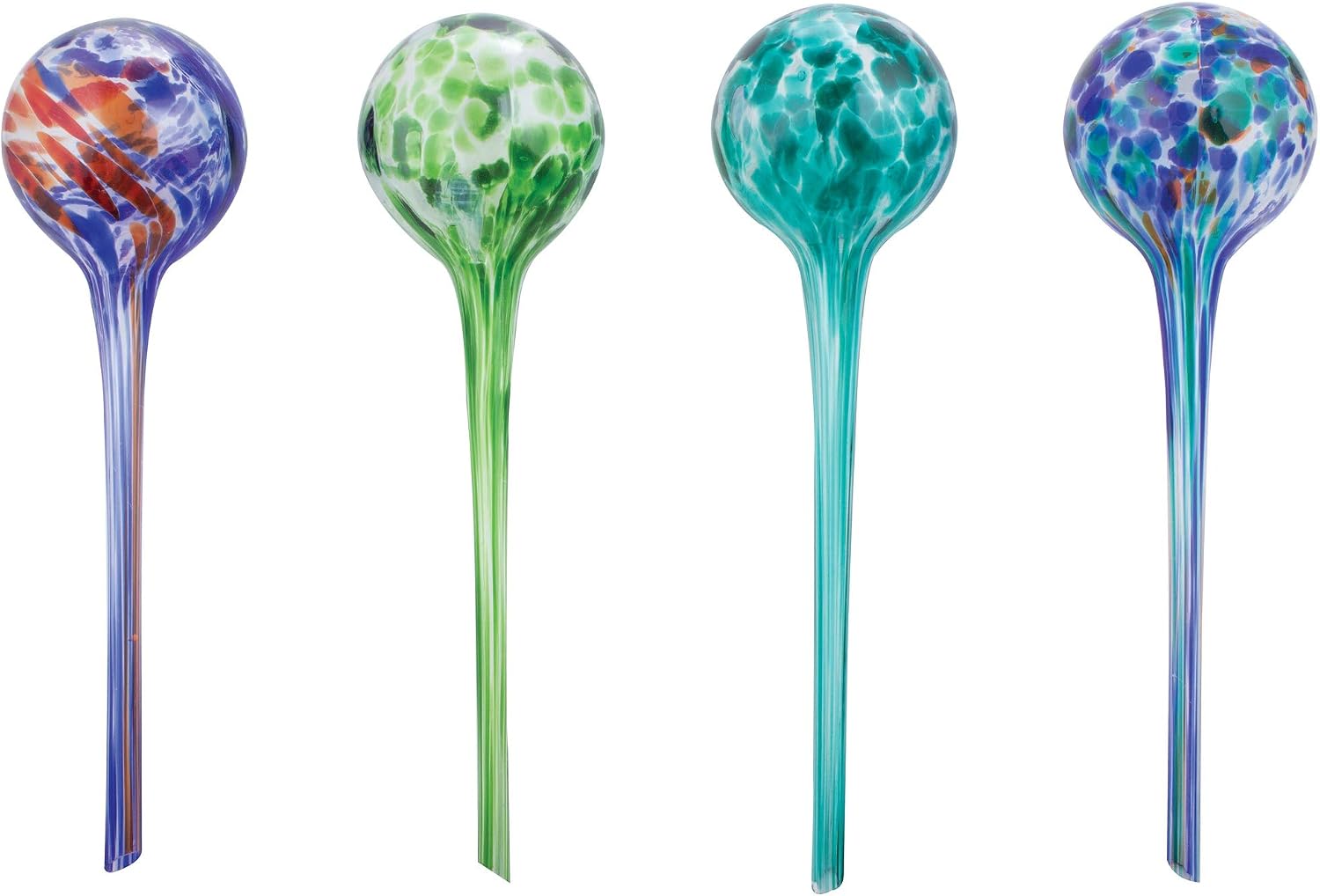 Wyndham House 4 Piece Plant Watering Globe Set, Colorful Hand-Blown Glass, Automatic Watering System