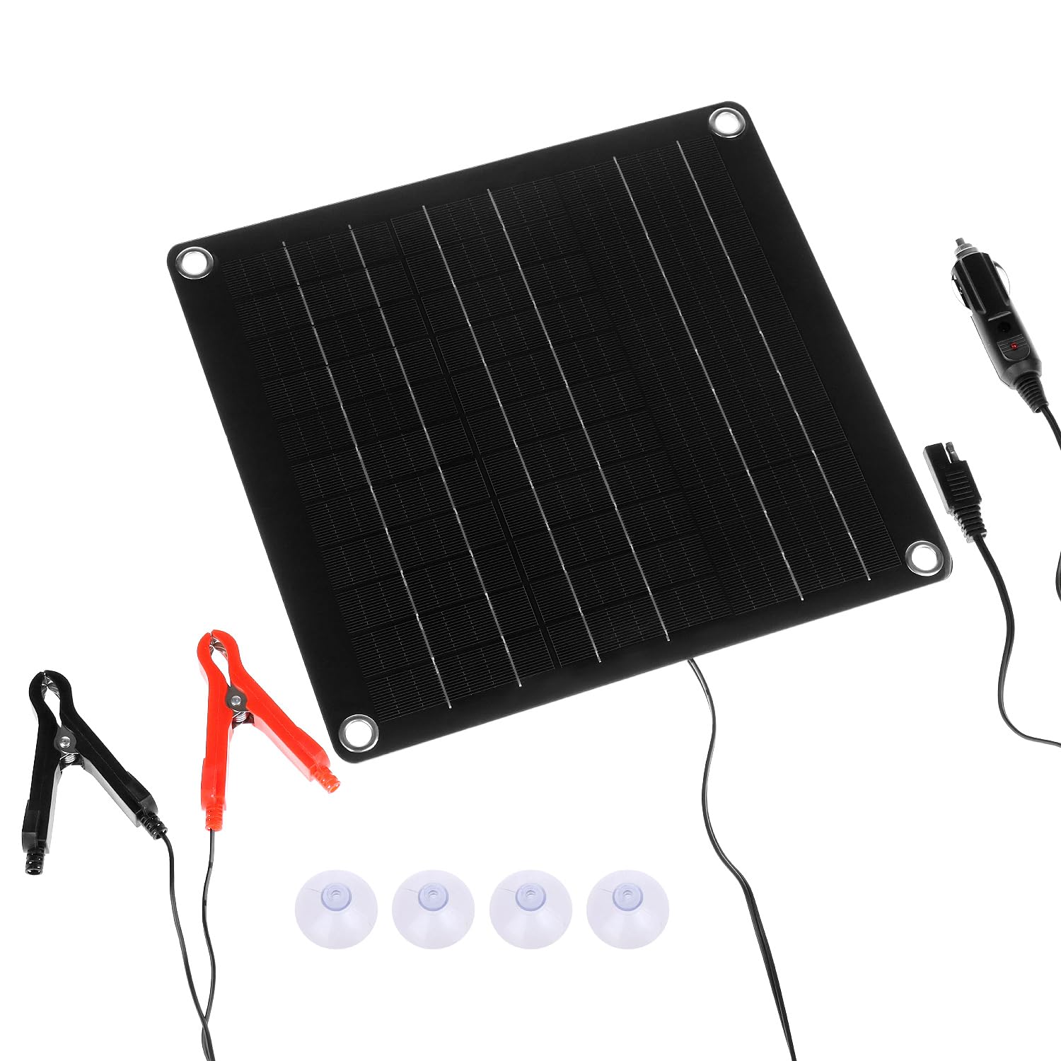 QWORK® Chargeur Solaire 10W 12V Mainteneur de Batterie pour Voiture, Moto, Bateau - Charge d'entretien, Portable avec Allume-Cigare et Pinces Crocodile