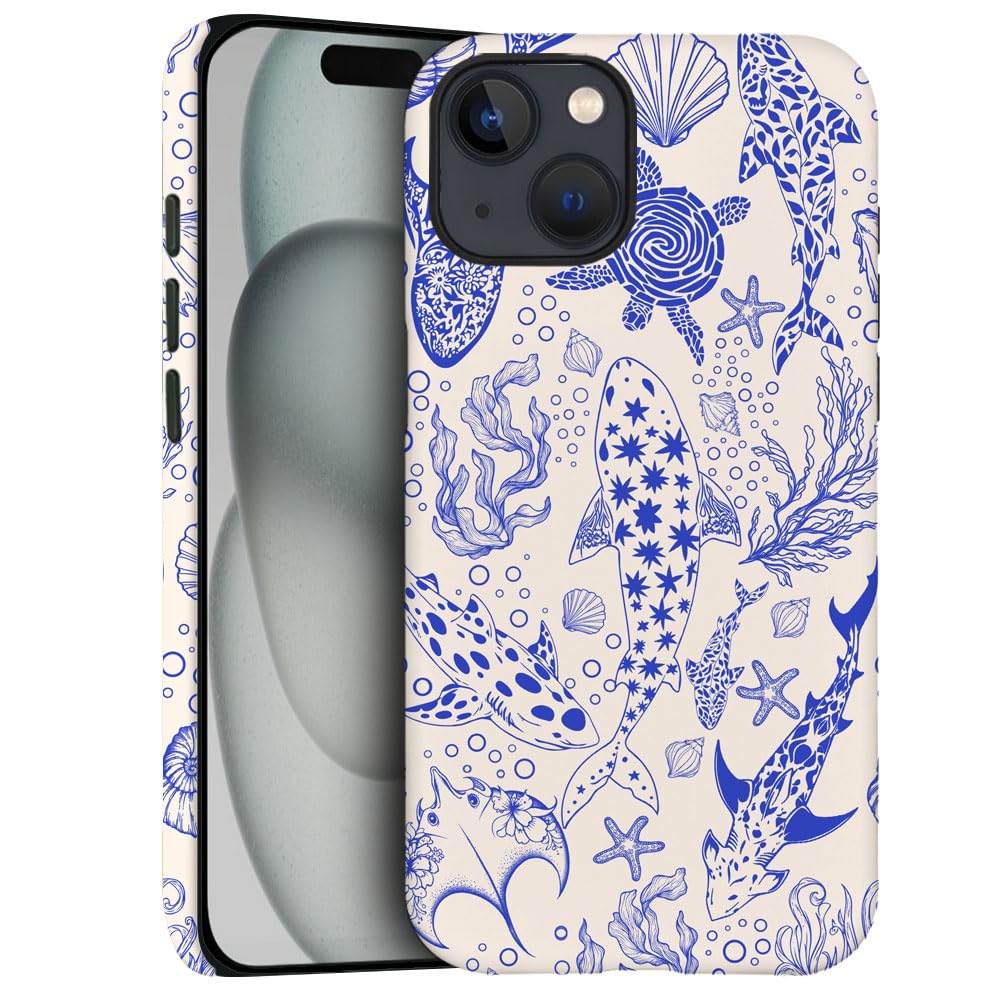 NOWETOO Case for iPhone 15,Coral Reef Whale Turtles Blue Phone Case Slim Silicone Shockproof Cover for Girls Women（Frosted & Durable）