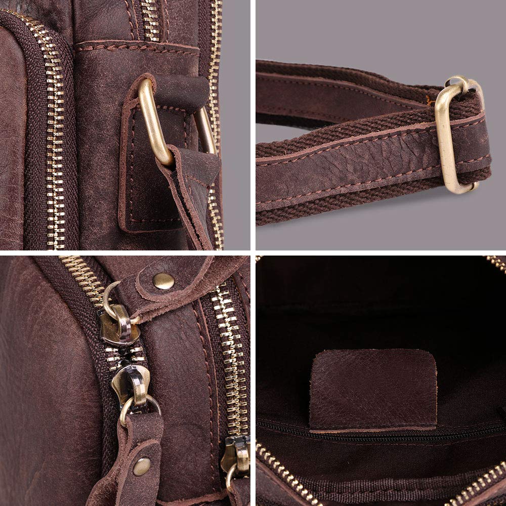 BAIGIO Umhängetasche Herren Leder Schultertasche Vintage Herrentasche Messenger Bag mit Schultergurt für Arbeit Reise Alltagsleben (Dunkelbraun)