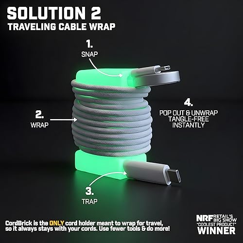 Miniatura 10 de CordBrick - Paquete de 4 soportes con peso para cables, para mesita de noche, gestión de cables, accesorio para teléfono, para adultos, multiusos,