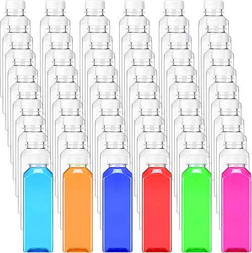 Miniatura 13 de 200 botellas de plástico para jugo con tapas, botellas de agua cuadradas vacías transparentes, recipientes para bebidas a granel, reutilizables
