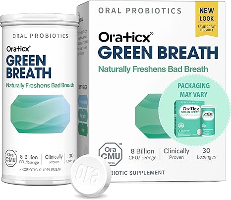 OraTicx Green Breath Oral Care Probiotics, Naturally Support Freshens Bad Breath & Healthy Mouth, Dental Probiotic Supplement 8 Billion CFU, Mint Flavor 30 Lozenges 1-PK