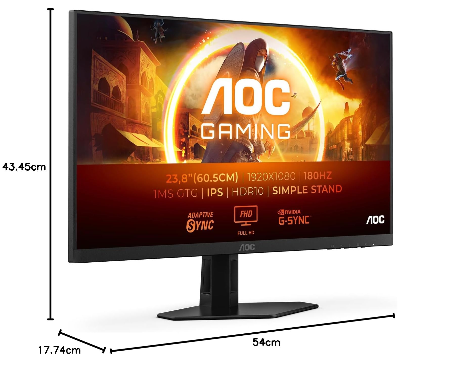 AOC 24G4XED 24 Zoll FHD Gaming Monitor 180Hz Fast IPS 1ms GtG HDR10 G-Sync Compatible Schwarz