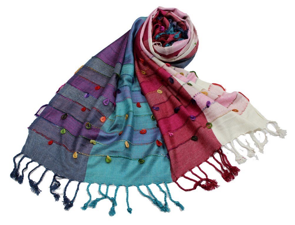 Étole viscose multicolore SHANKARA boucles coton N3 écharpe mode femme