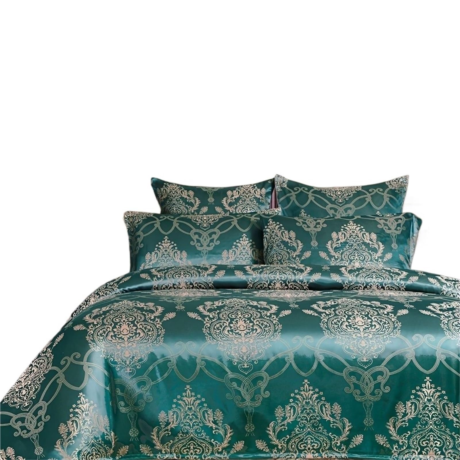 Sateen Jacquard Bedding Set All Season Hotel Style Duvet Cover Elegant Bed Linen Palace Inspired Home Decor(Maria Fir Green,2PC 135X200CM)