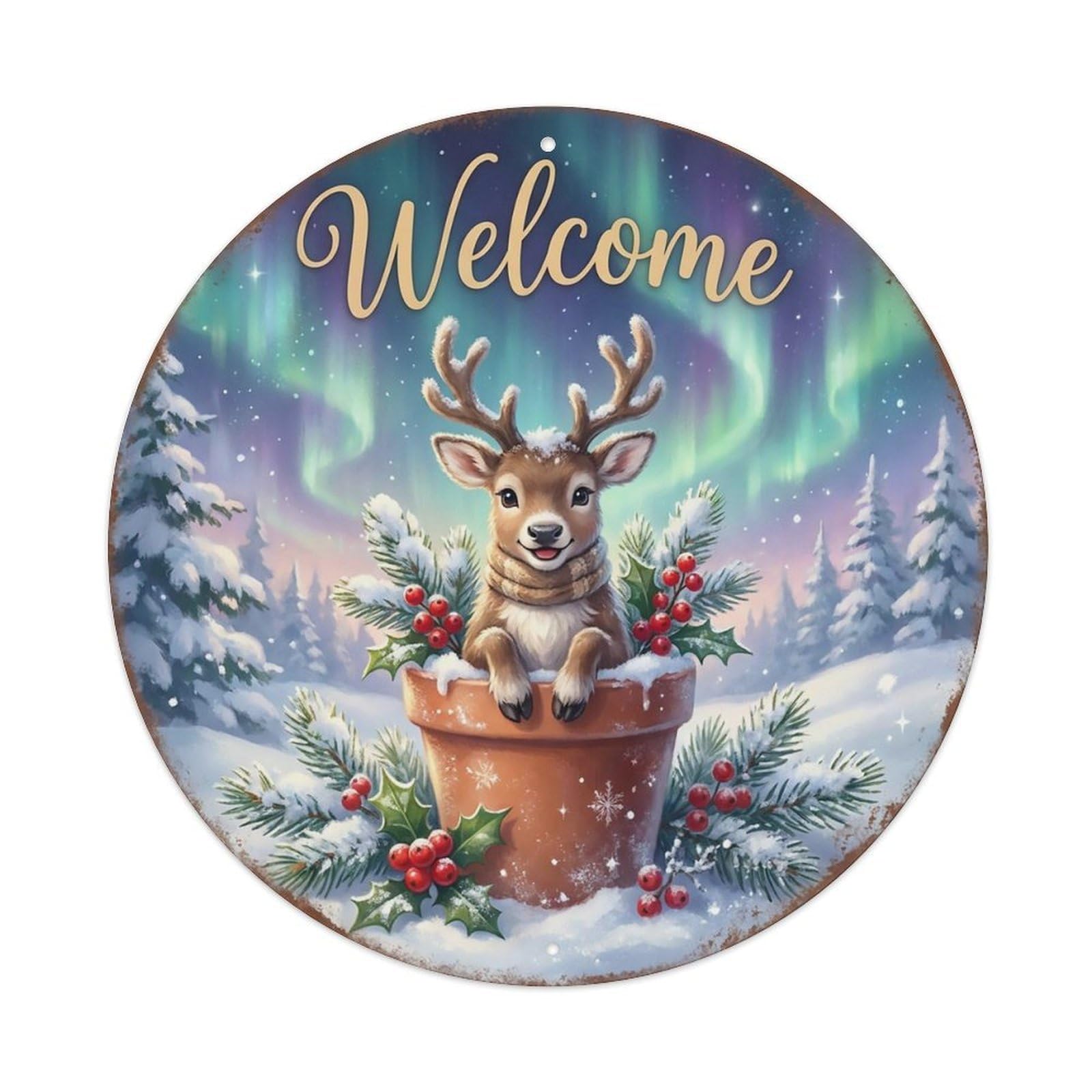 Welcome Reindeer Winter Magic Metal Tin Sign