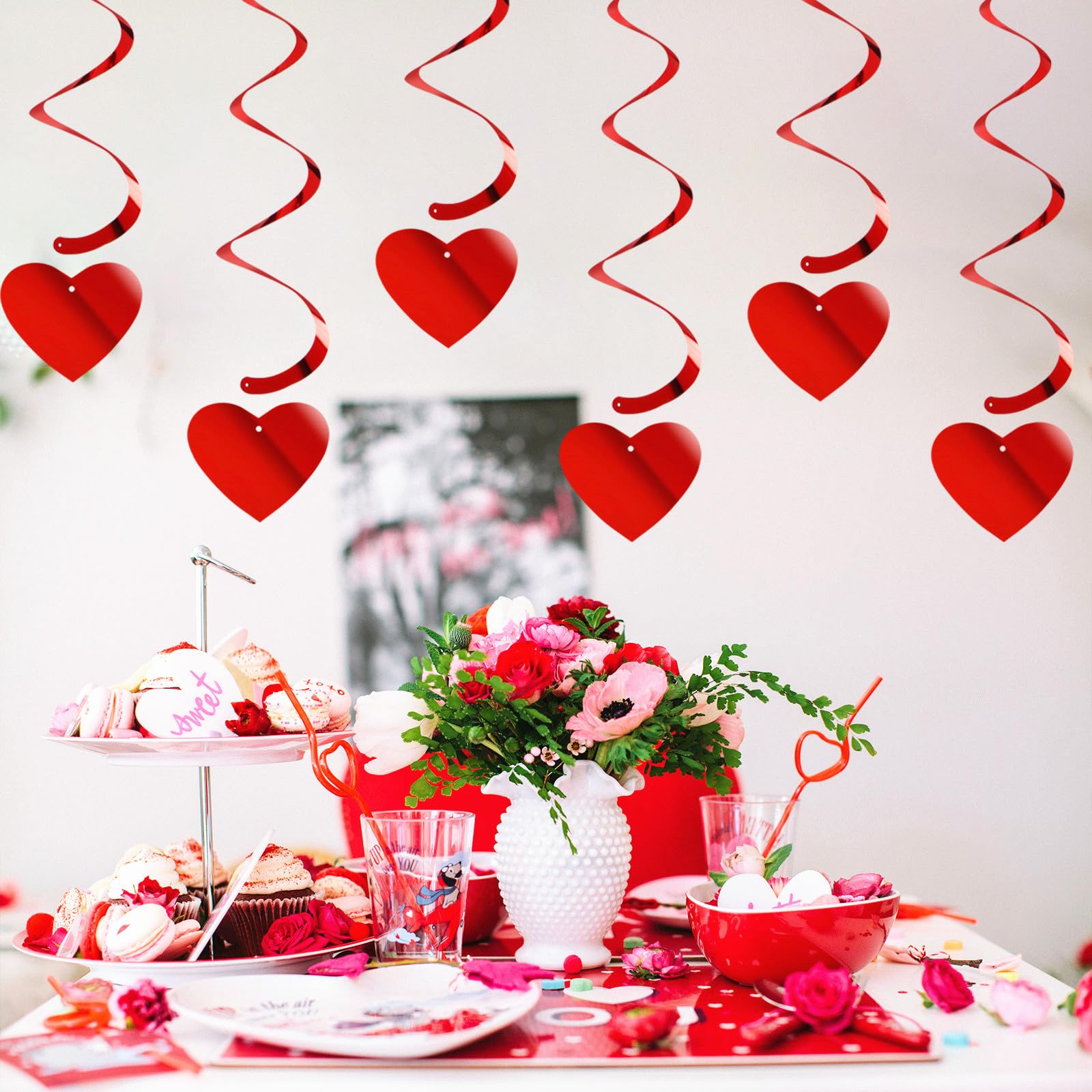 Walentynki czerwone serce wiruje impreza-dekoracje - 18 szt. romantyczna specjalna galentyna nocna wisząca girlanda serpentyna, dziewczyna rocznica ślubu baby shower urodziny artykuły dekoracyjne
