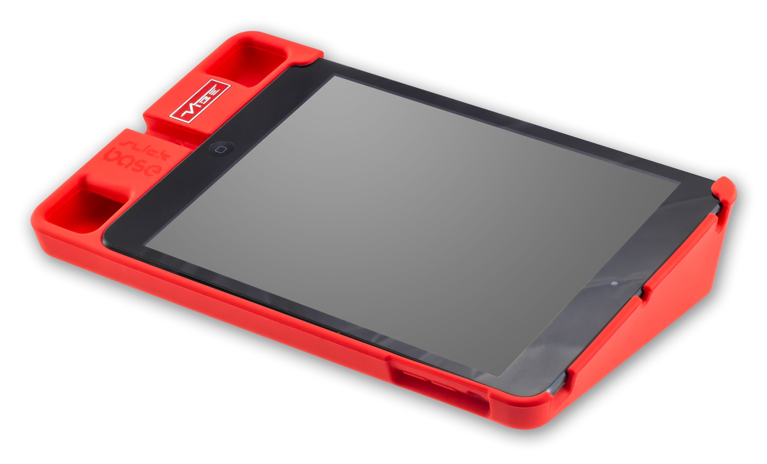 Vibe SLICK Base Tablet Workstation, Rugged Case, Sound Booster, [Speaker] For Typing, Surfing, Drawing, Watching - Compatible with iPad Mini - Red - Non-Slip HQ Durable Silicone Rubber Case