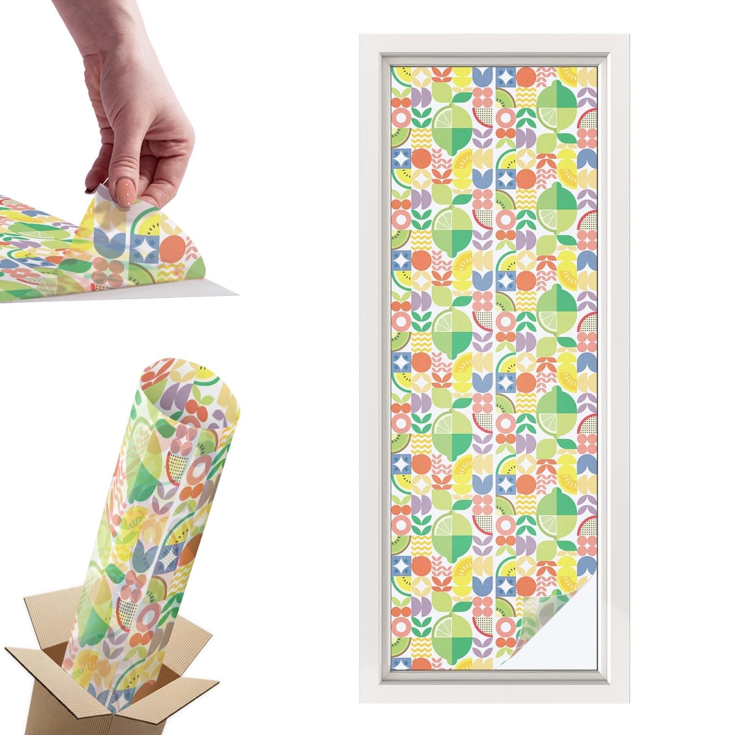 Film pour vitre intimité 50x146 cm PVC fruits colorés vitrail