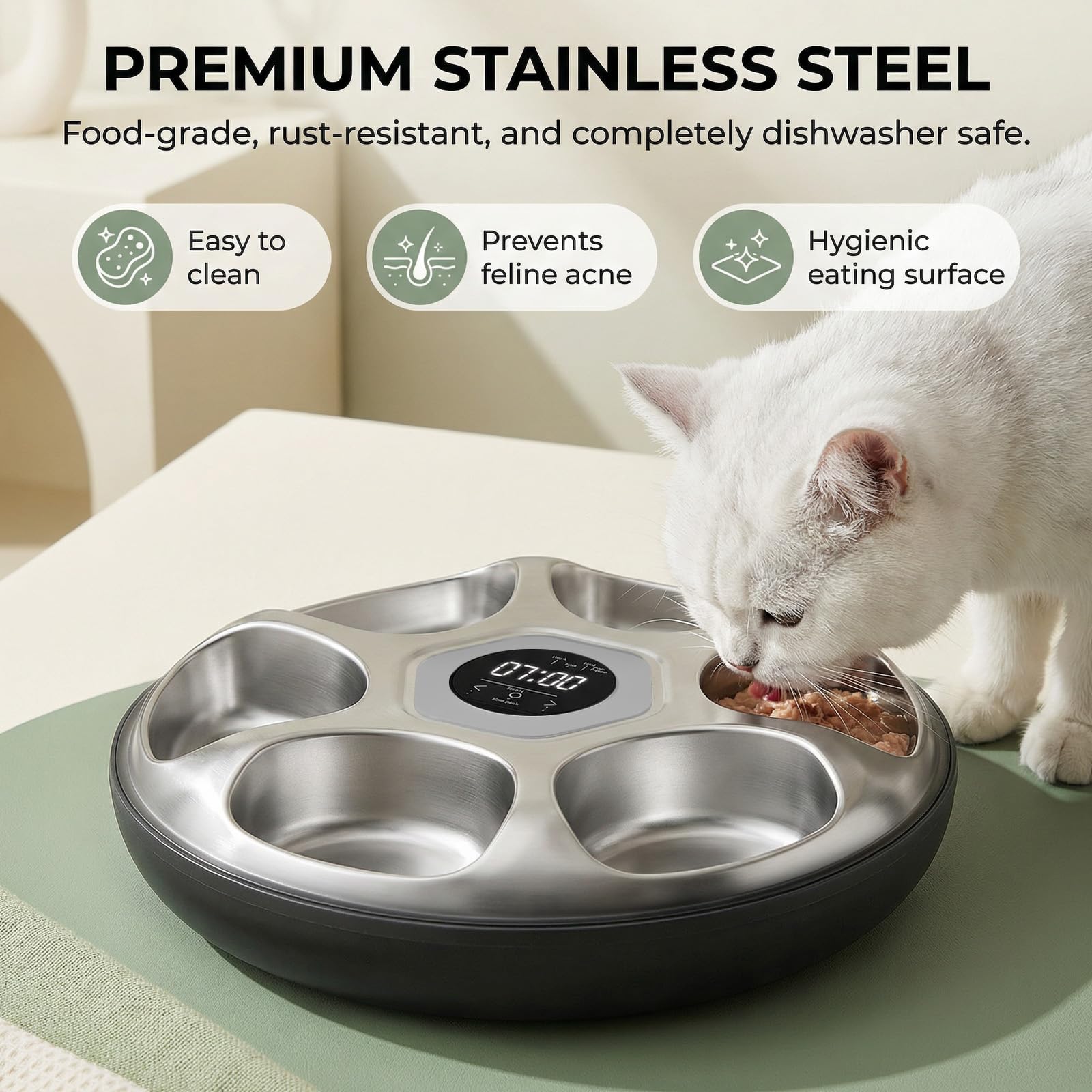 Ownpets Automatic Cat Feeder for Wet and Dry Food, with 2 Ice Packs, 6 Meals Programmable Timed Pet Feeder, Cordless Rechargeable Auto Feeder for Cats/Small Dogs, Black - image 3