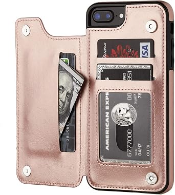 レトロ PU フリップレザーケース For Apple 14 13 12 11 プロマックス XS マルチカードホルダー電話ケース For Apple X 7 8 プラス SE カバー-Rose Gold-iPhone 12 Mini