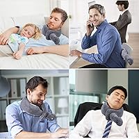 Vista 5 de Neck Pillow, Neck Wrap Vibration Massaging Wireless Travel Pillow Soft Touch Breathable Head Support for Office Sofa Air Plane Grey Gris