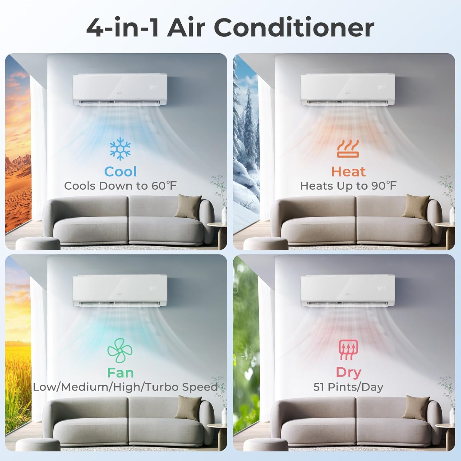 COSTWAY 12000 BTU Wifi Enabled Mini Split Air Conditioner & Heater, 22 SEER2 208-230V Inverter AC Unit Cools up to 750 Sq. Ft, Energy Efficient, Heat Pump (White, 12000BTU, 208-230V, 22 SEER2-WIFI) 12000BTU, 208-230V, 22 SEER2-WIFI White image 5 of 9 B0D7VCZLX2