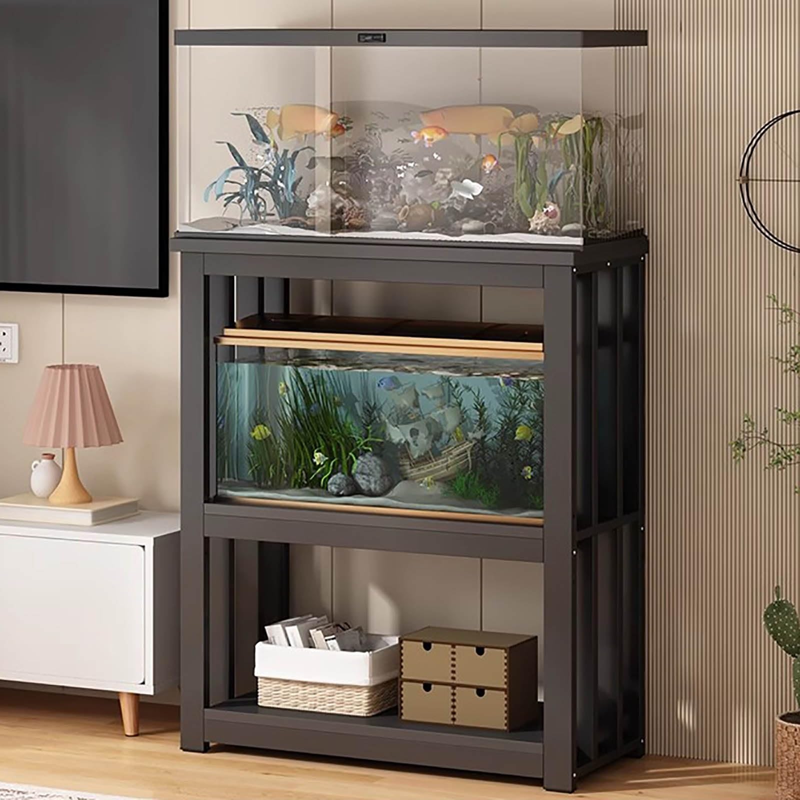 Stojak do akwarium, wytrzymały stojak z regulowanym stojakiem na rośliny - 10-40 funtów, stojak dla gadów i terrarium, trójpoziomowy design, odpowiedni do domu/biura - NOI