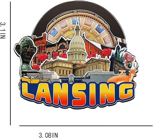 Miniatura 3 de Lansing - Imán de madera para nevera, diseño de Michigan, Estados Unidos, 3117, monumentos en 3D, recuerdos coleccionables, decoración hecha a mano