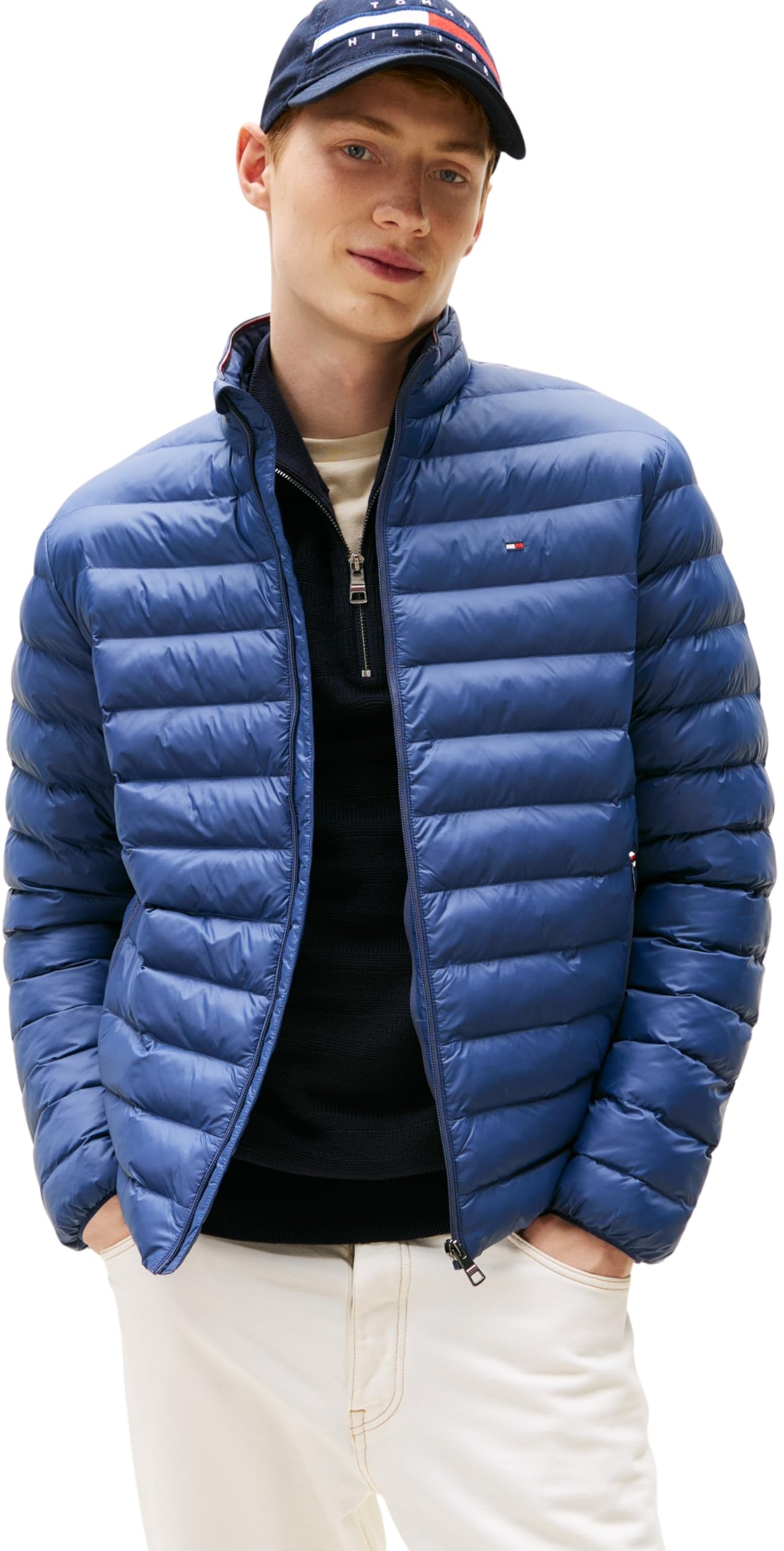 Tommy Hilfiger Men’s Recycled Relaxed Fit Packaway Quilted Jacket, Blue (Faded Indigo), L