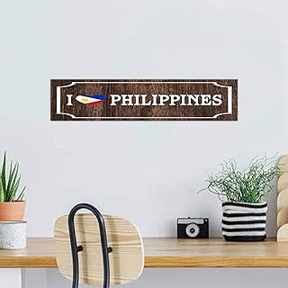 Homsuita I Love Philippines Wood Plank Hanging Sign Farmhouse Home Wall Decoration Wooden Plaque Antique Global World Flag Travel Trip Wood Sign for Bedroom Dinning Room 4x18 Inch