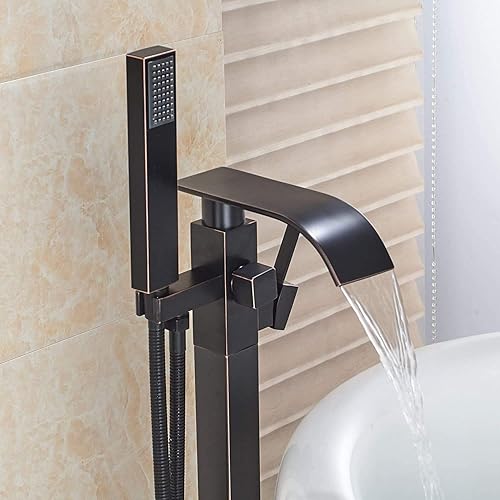 Miniatura 26 de Senlesen Grifo de bañera independiente cromado para baño, grifo de ducha de bañera montado en el piso con rociador de mano Cromo,Negro -,Oro