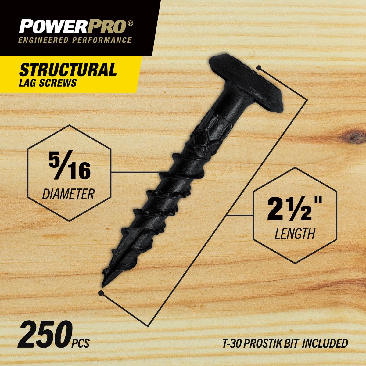 Power Pro Viti strutturali, 0,8 x 5,1-1,3 cm, 250 pezzi, colore nero