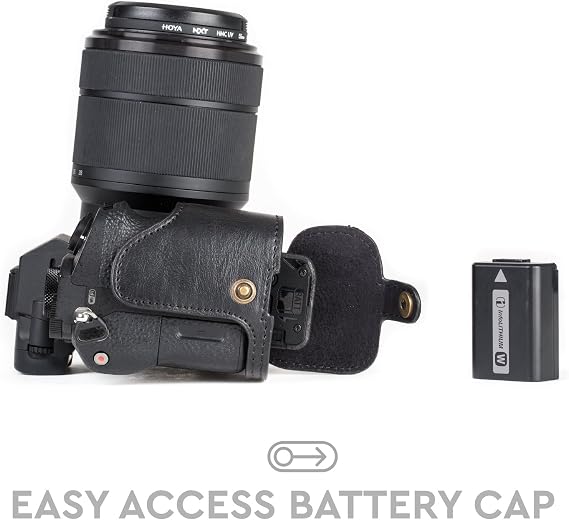 MegaGear Sony Alpha A7S II, A7R II, A7 II Ever Ready Leather Camera Half Case and Strap, with Battery Access - Black - MG1123