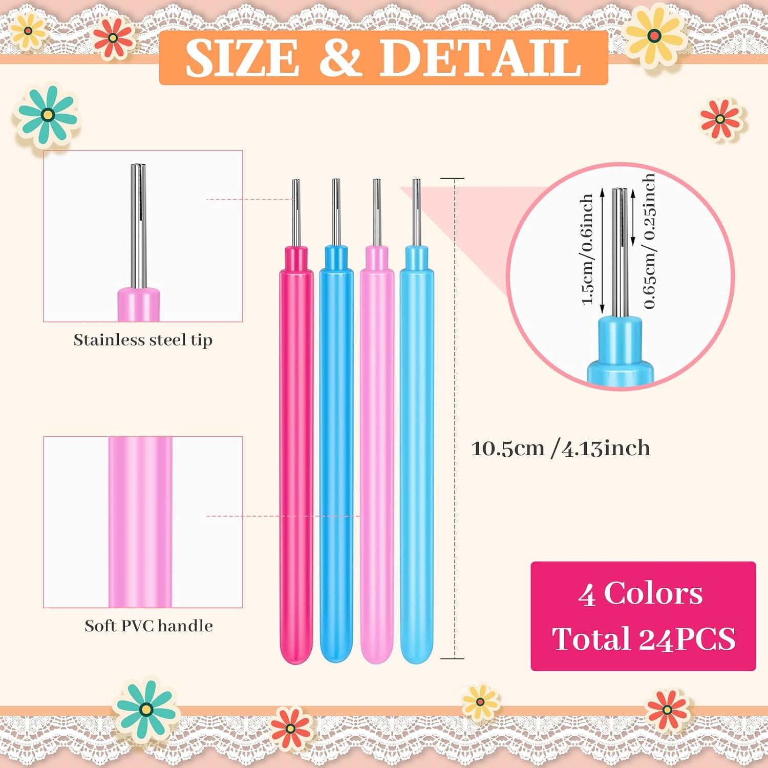 24 Pcs Paper Quilling Tools Quilling Slotted Tool Rolling Curling Needle Pen DIY Card Making Paper Pen for Art Craft Handmade Tools (Pink,Blue,Light Pink,Light Blue)
