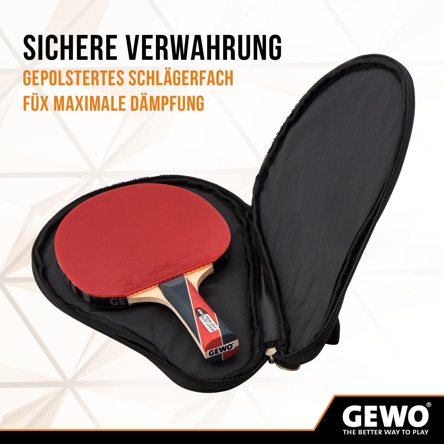 Bundle aus GEWO Tischtennisschläger Player - ITTF genehmigter Tischtennis Schläger + GEWO Rundhülle Master mit Ballfach - Robuste Tischtennisschläger-Hülle für einen Schläger und 3 Bälle