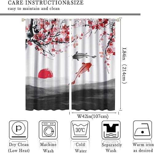 Vista 67 de Cortinas japonesas de pez koi, estilo asiático Koi Big Wave Koi, cortina con bolsillo para cortinero para dormitorio, cocina, sala de estar, Koi