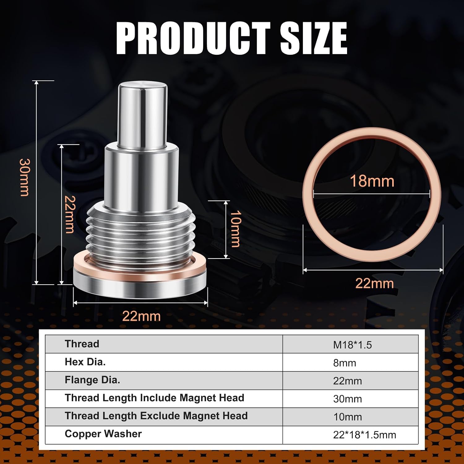 M18x1.5-L30 Transmission/Rear Front Differential/Transfer Case Drain Plug Stainless Steel Magnet Drain Plug Fit for Select Honda Acura Toyota Lexus Models