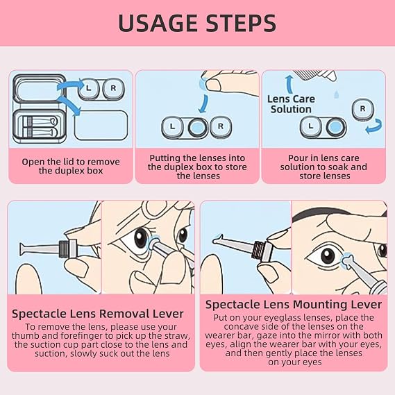 Contact Lens Case Travel Kit Portable Storage Case RGP OK Lens Solid Suction Stick Removal Tool - Pink